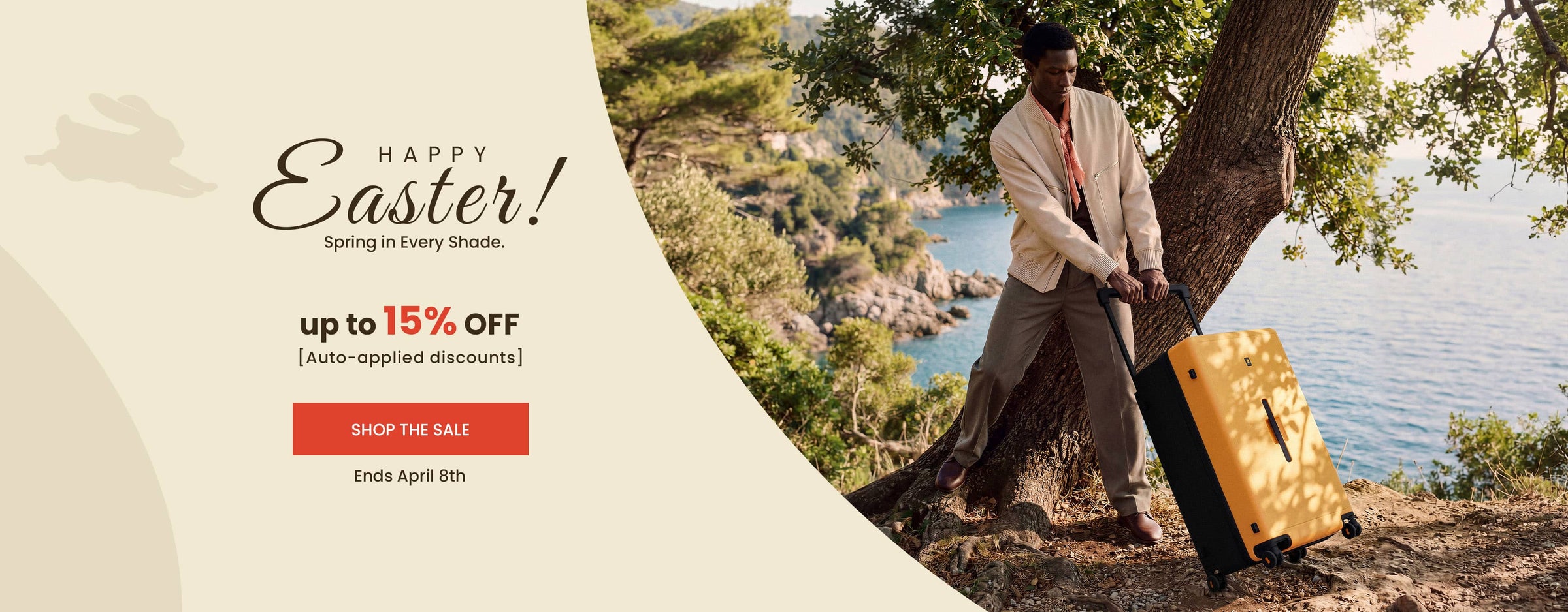 Happy easter sale, spring in every shade. Up to 15% off. auto-applied discounts. Ends April 8th