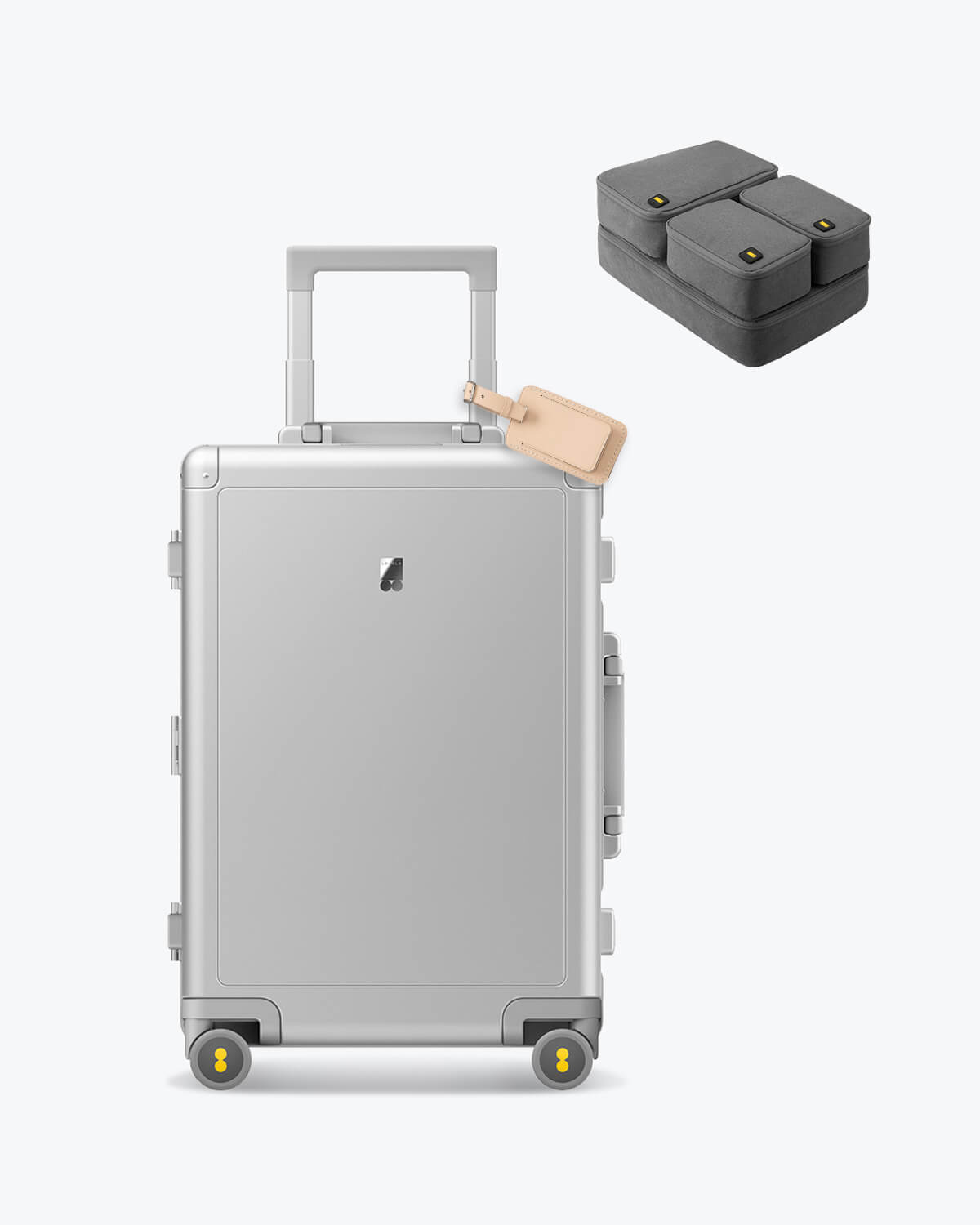 Gibraltar Aluminum Carry-On 20" silver, luggage tag and Packing Cube Travel Set (4 pack)