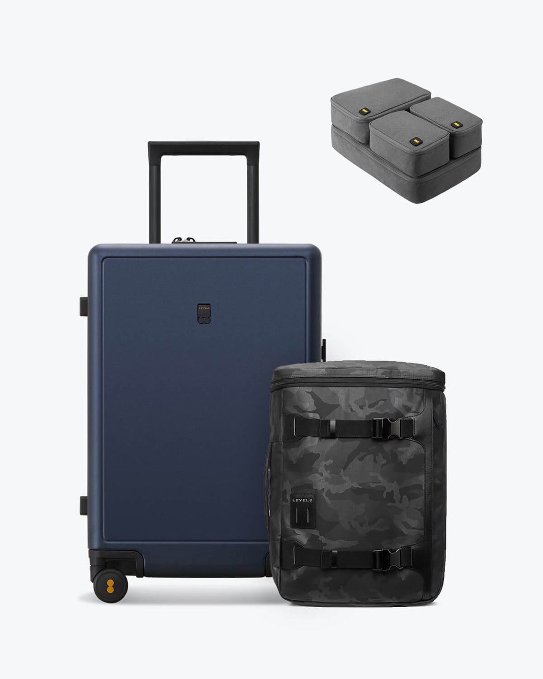 backpack and carry on black luggage set