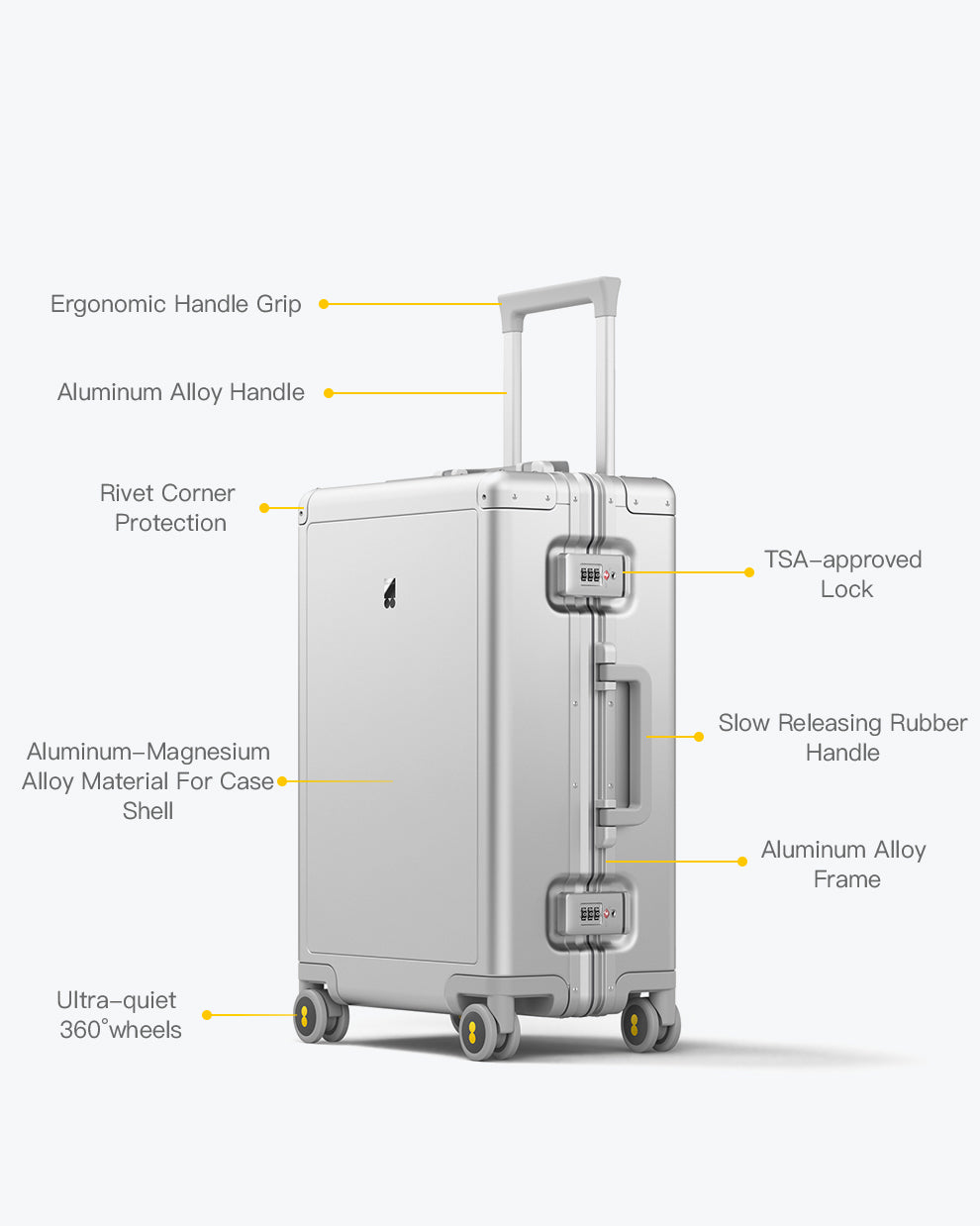 Gibraltar Aluminum Carry-On 20" Silver - Feature Infographic